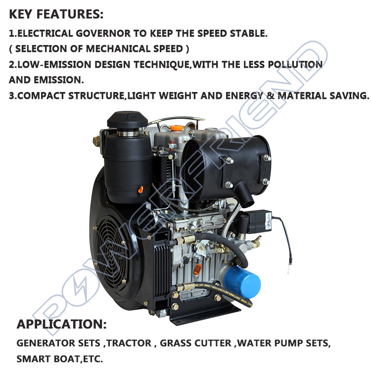 292F Two Cylinder 4-Stroke High Performance Diesel Engines Air Cooled 20HP 15KW