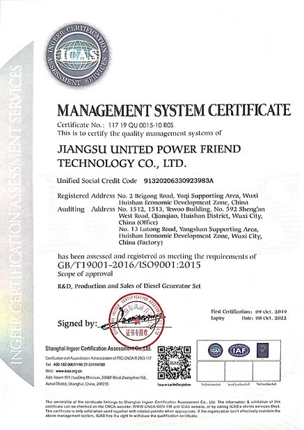 Chine Jiangsu United Power Friend Technology Co., Ltd. certifications